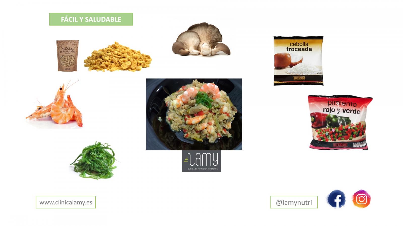 Dietista Nutricionista en Soria: Guiso de soja texturizada con setas de ostra y langostinos